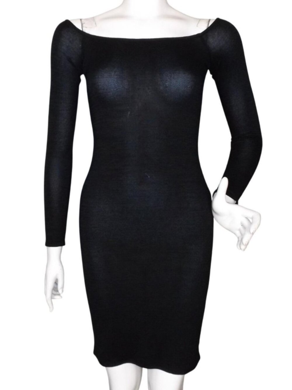 WILFRED FREE Knit Dress, S, Black, LBD, Wide neck, Long sleeves, Bodycon/Clingy